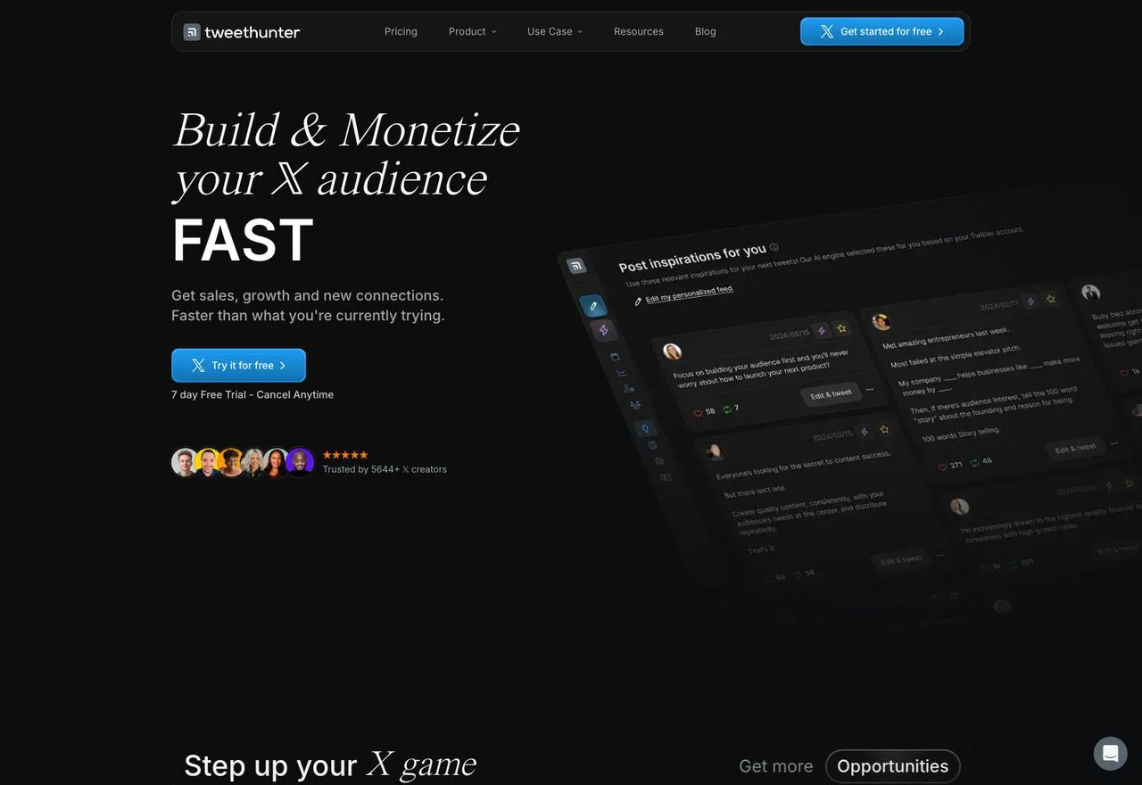 TweetHunter X audience growth tool showing post inspiration and scheduling