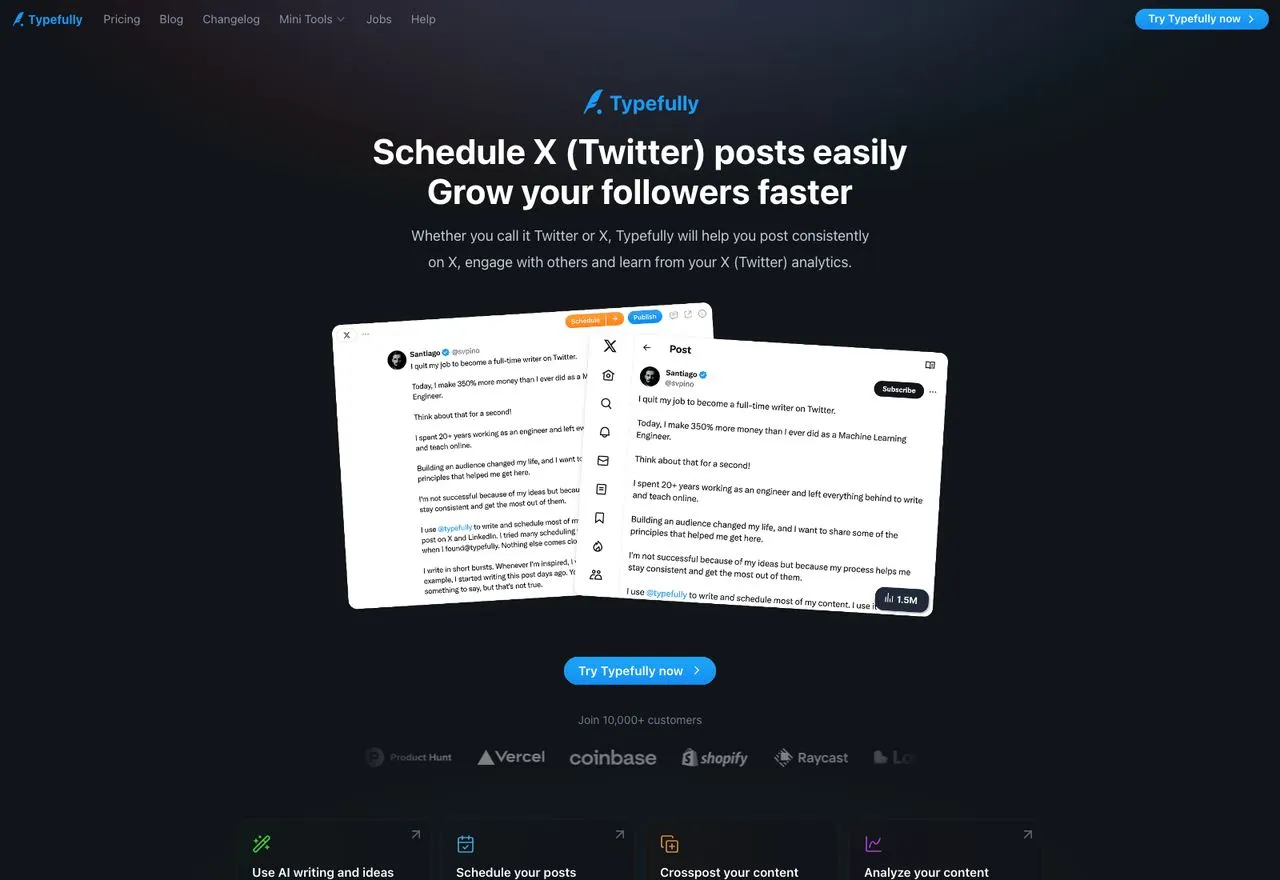 Typefully X Twitter scheduler showing the thread writing and scheduling interface