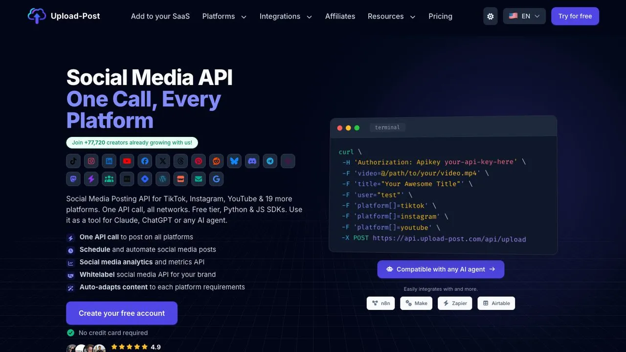 Typefully alternatives: Upload-Post multi-platform video publishing API