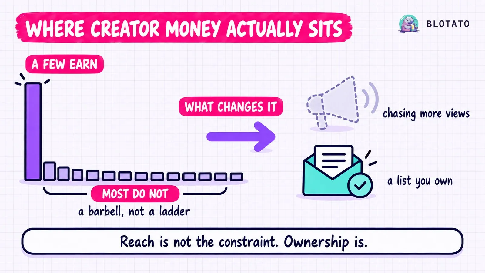 Creator earnings follow a long tail: a few creators earn most of the money while the rest sit flat along the bottom