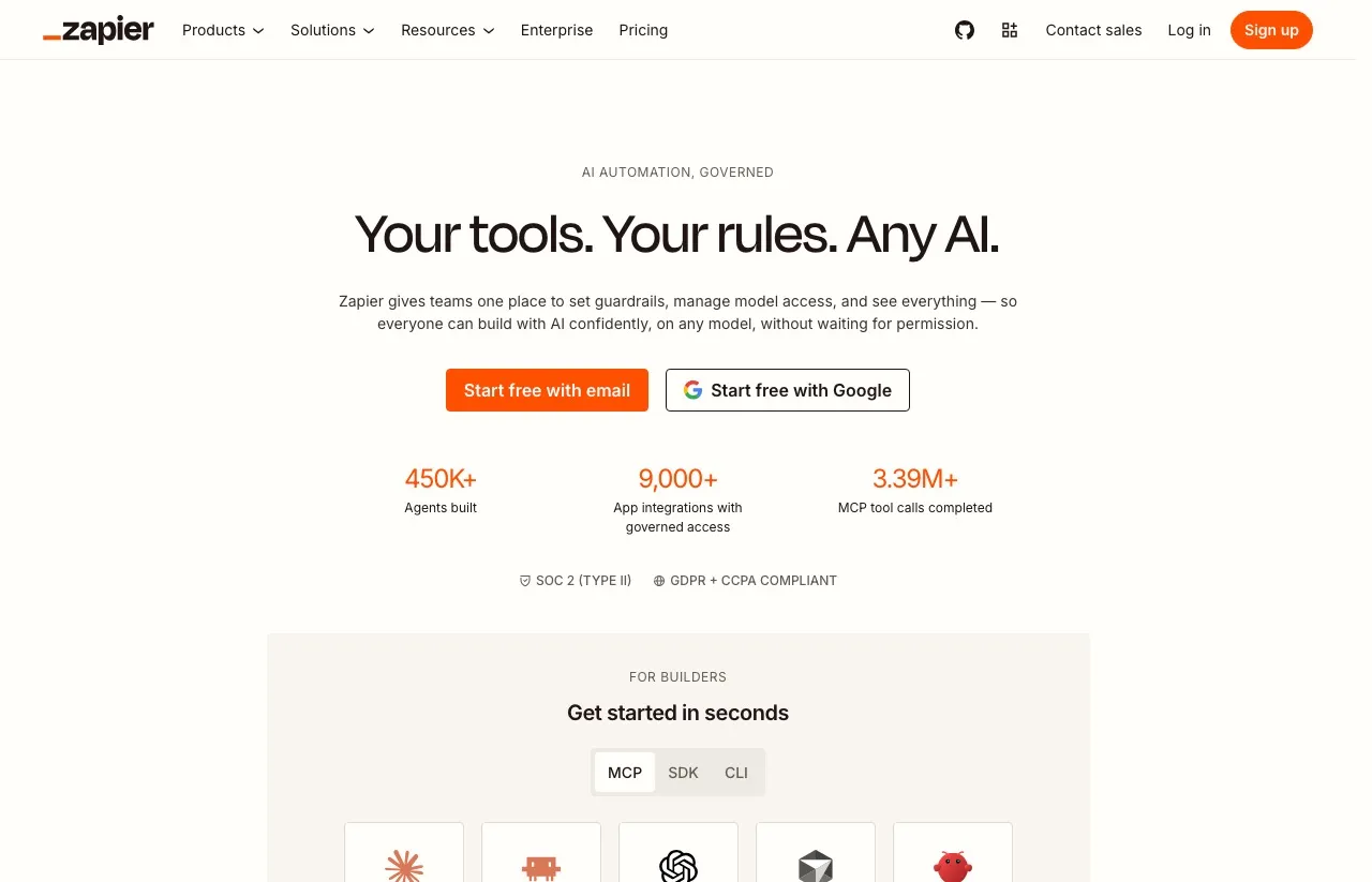 Zapier, a per-task automation tool with a huge app catalog, listed as an n8n alternative for connecting tools and AI.