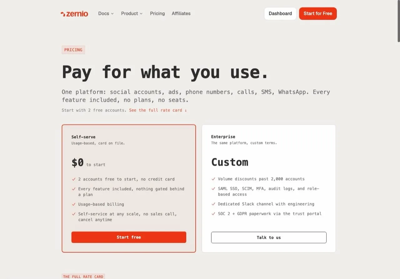 Bundle.social alternatives: Zernio's per-account pricing with unlimited posting